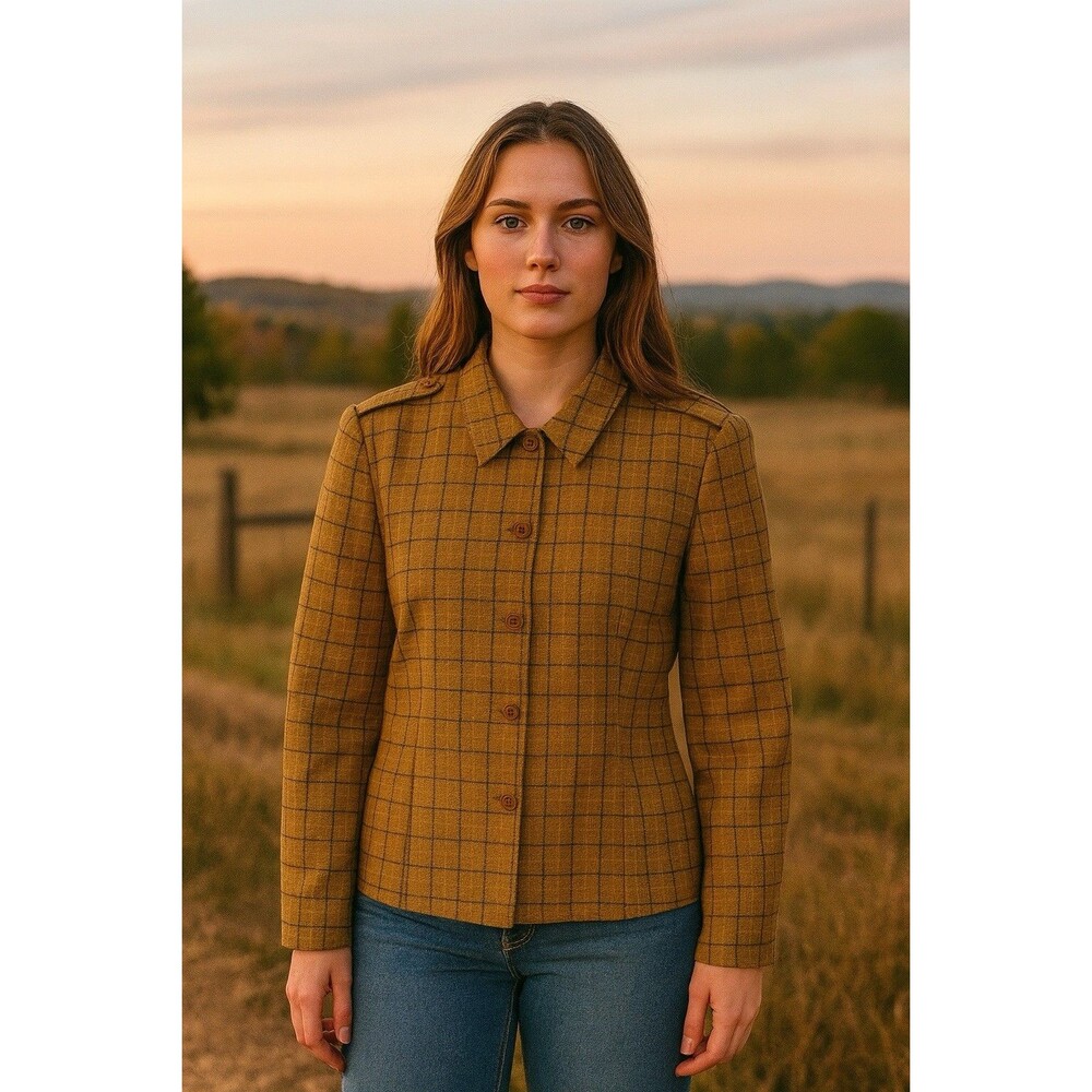 Vintage Claiborne Collections Womens Sz 10 Wool Gold Plaid Jacket 90s